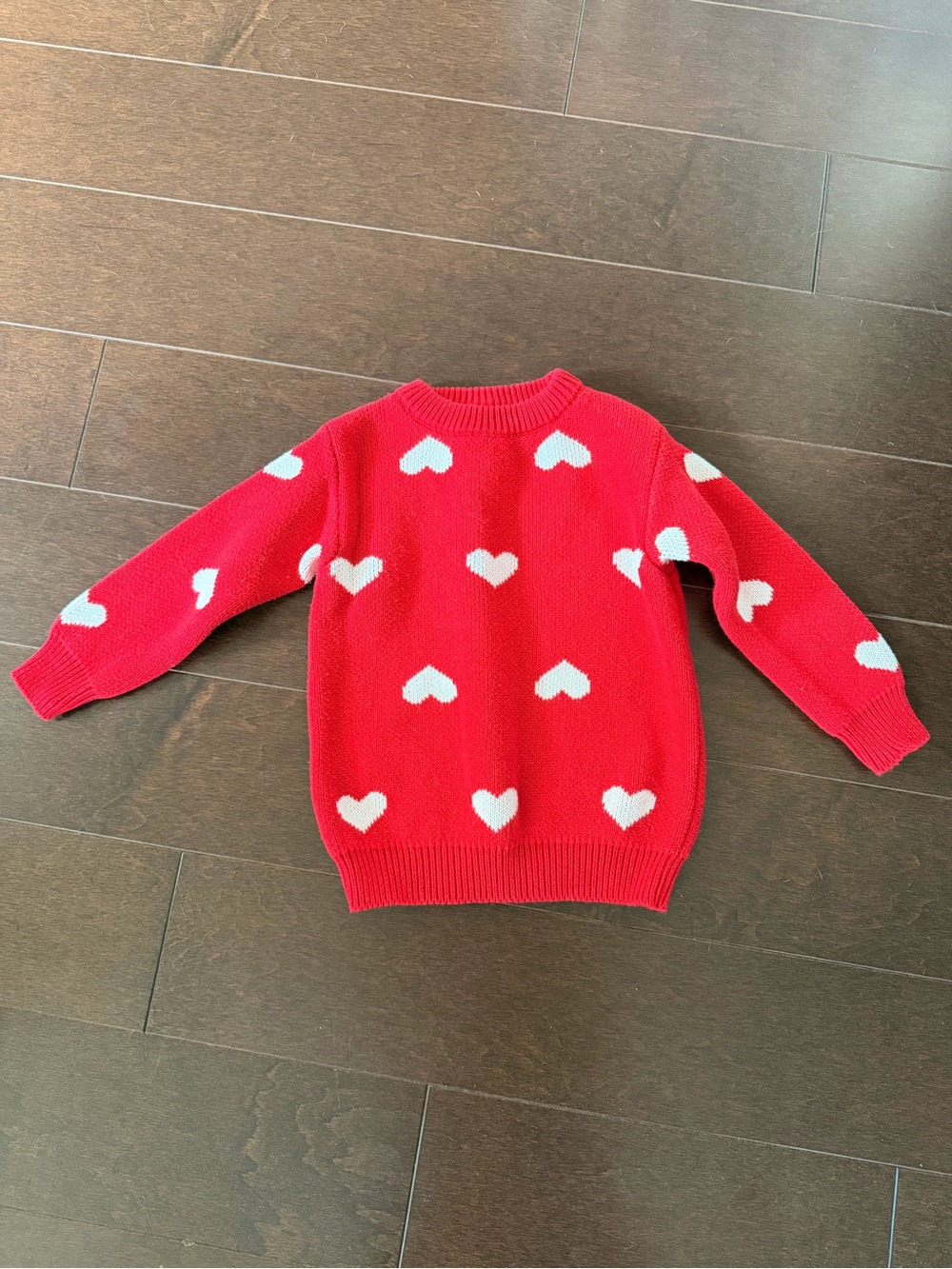 Amazon Red Crewneck Sweater with White Heart Pattern